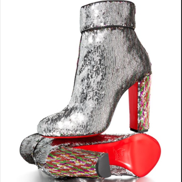 Christian Louboutin Moulamax 100 Silver Sequin Bootie Size 41 - Picture 4 of 15